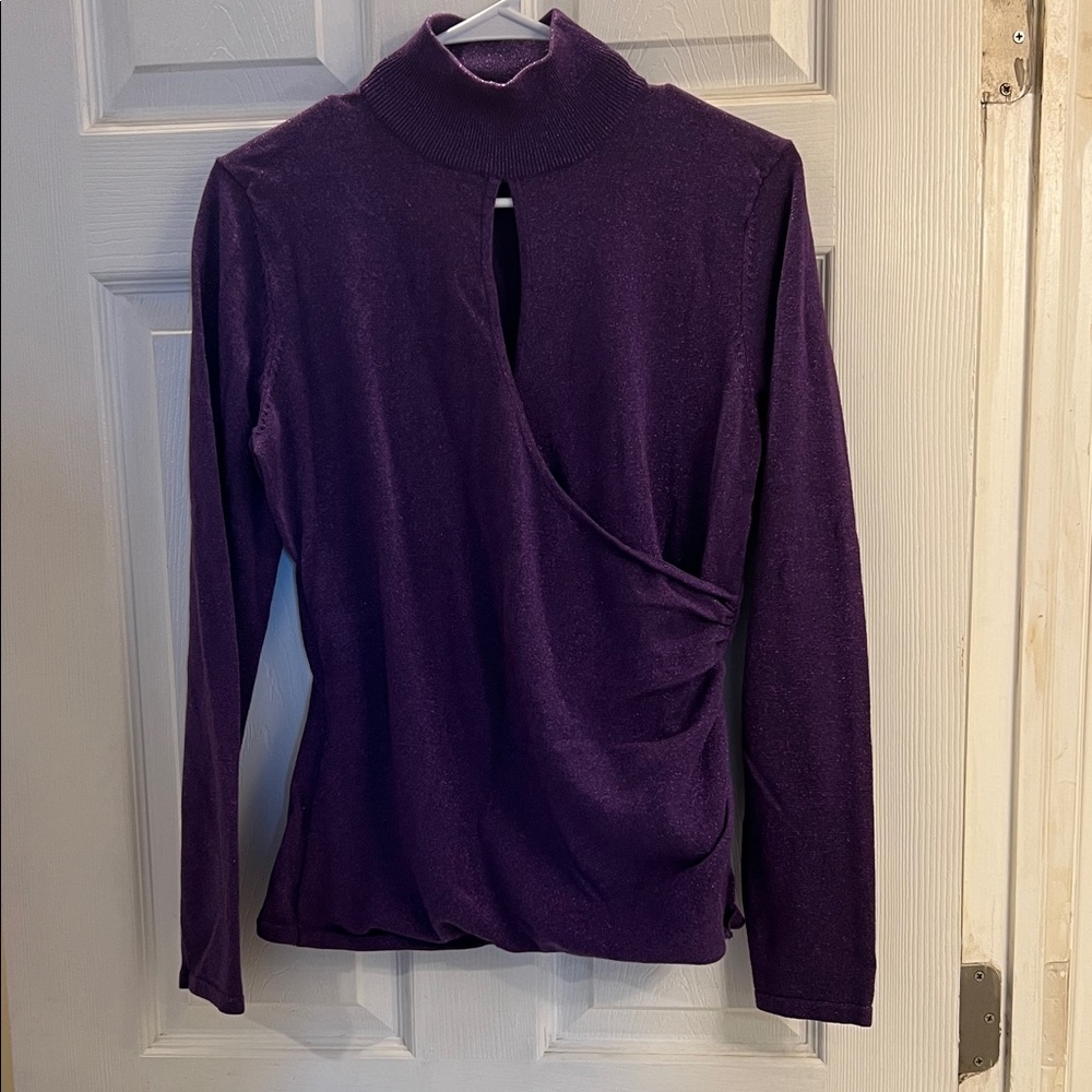 Reba Purple Sparkle Mock Neck Keyhole Wrap Top